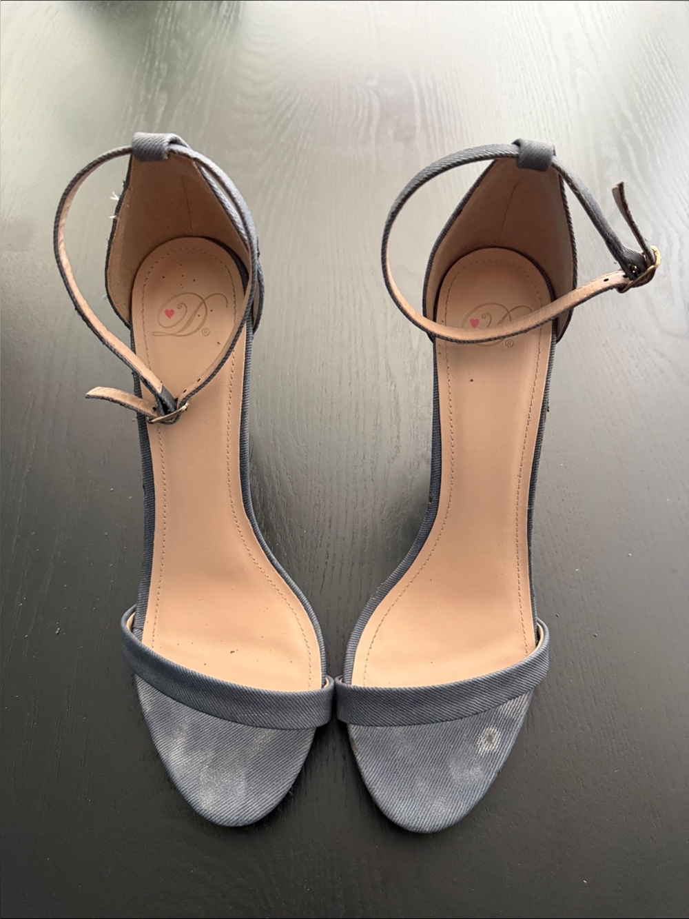 Ankle-Strap Open-Toe Heels in Slate Blue